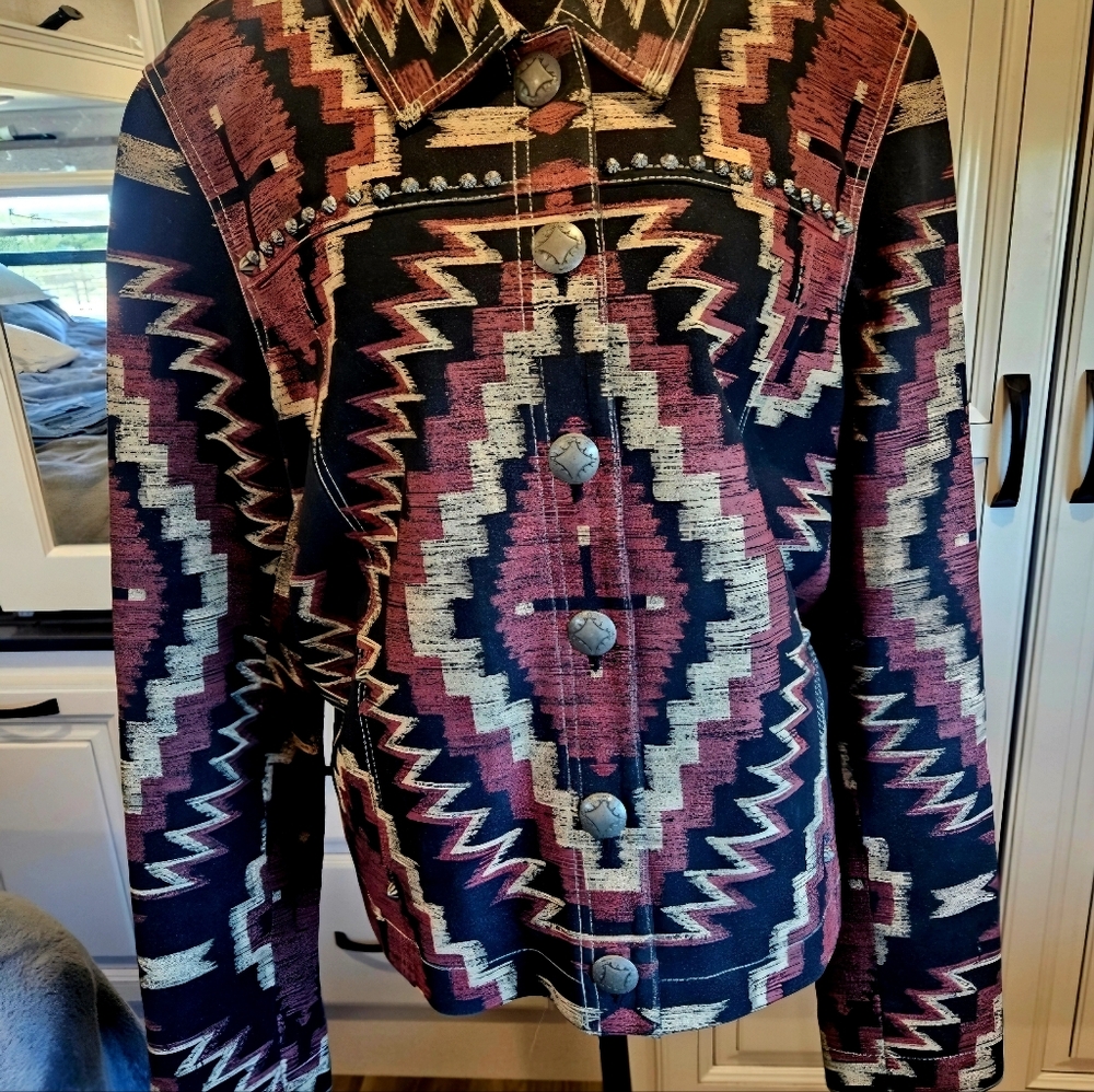 Double D Ranch Firemaker Black and Brown Geometric Leather Jacket - Picture 3 of 11